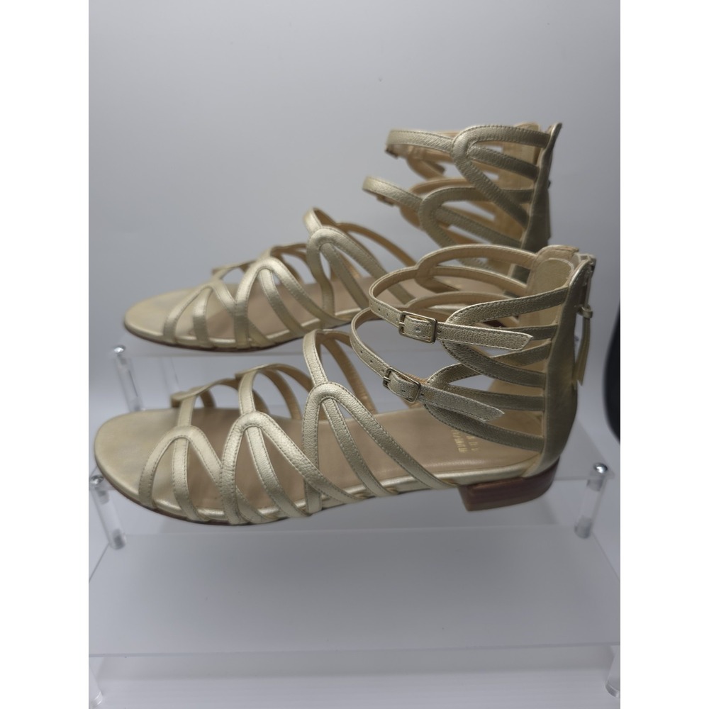 Weitzman Women's Athens Gladiator Sandals gold leather,  cutouts and zipper Sz 8